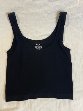 Pro-Fit Seamless Black Ribbed Crop Tank Top XL Stretch Athleisure Basic